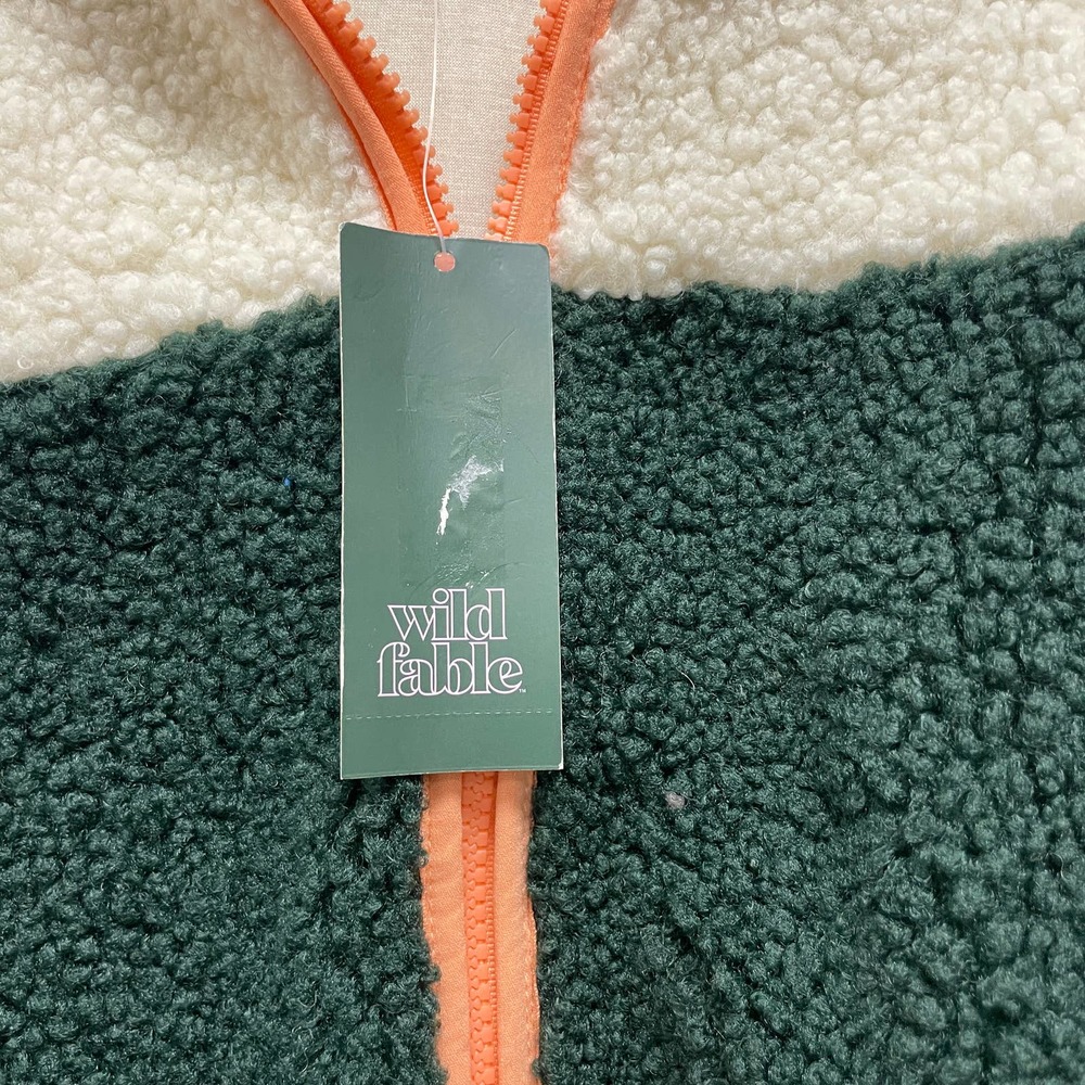 Wild Fable NWT Women's Green Colorblock Half-Zip Teddy Bear Hoodie Jacket - Picture 2 of 6